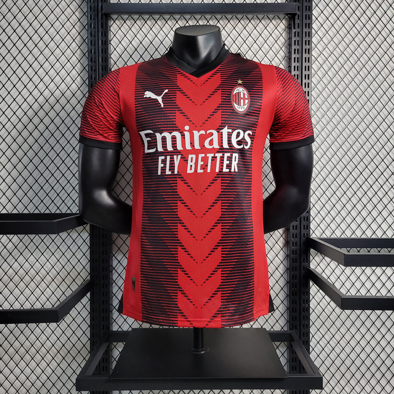 CAMISA DO MILAN 23/24 VERMELHO E PRETO VERSÃO PLAYER