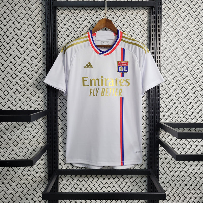 CAMISA DO LYON 23/24 BRANCO E DOURADO